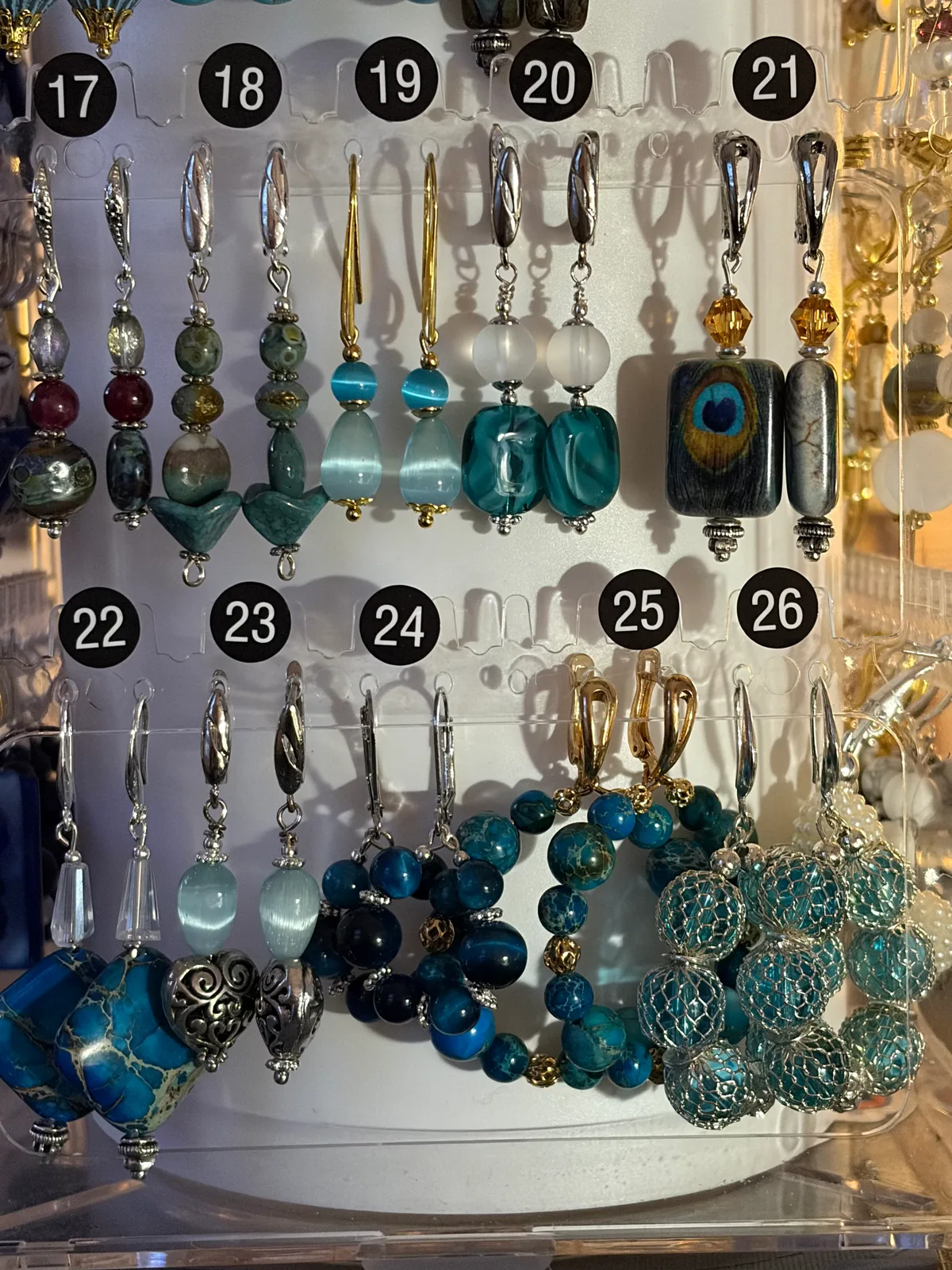 Aqua Blue Earrings (items #17–26) handcrafted by Patty