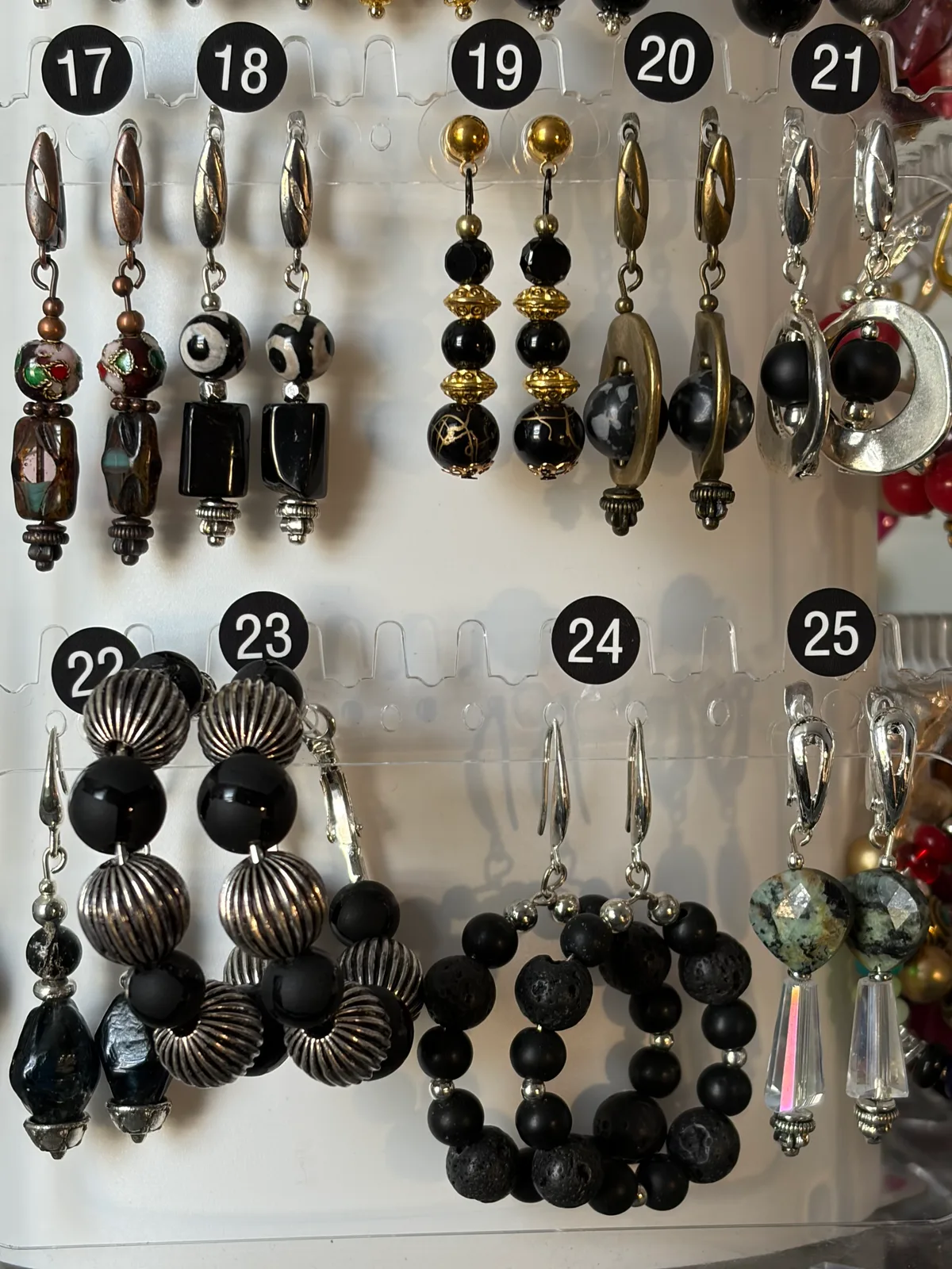Black Silver Earrings (items #17–25) handcrafted by Patty