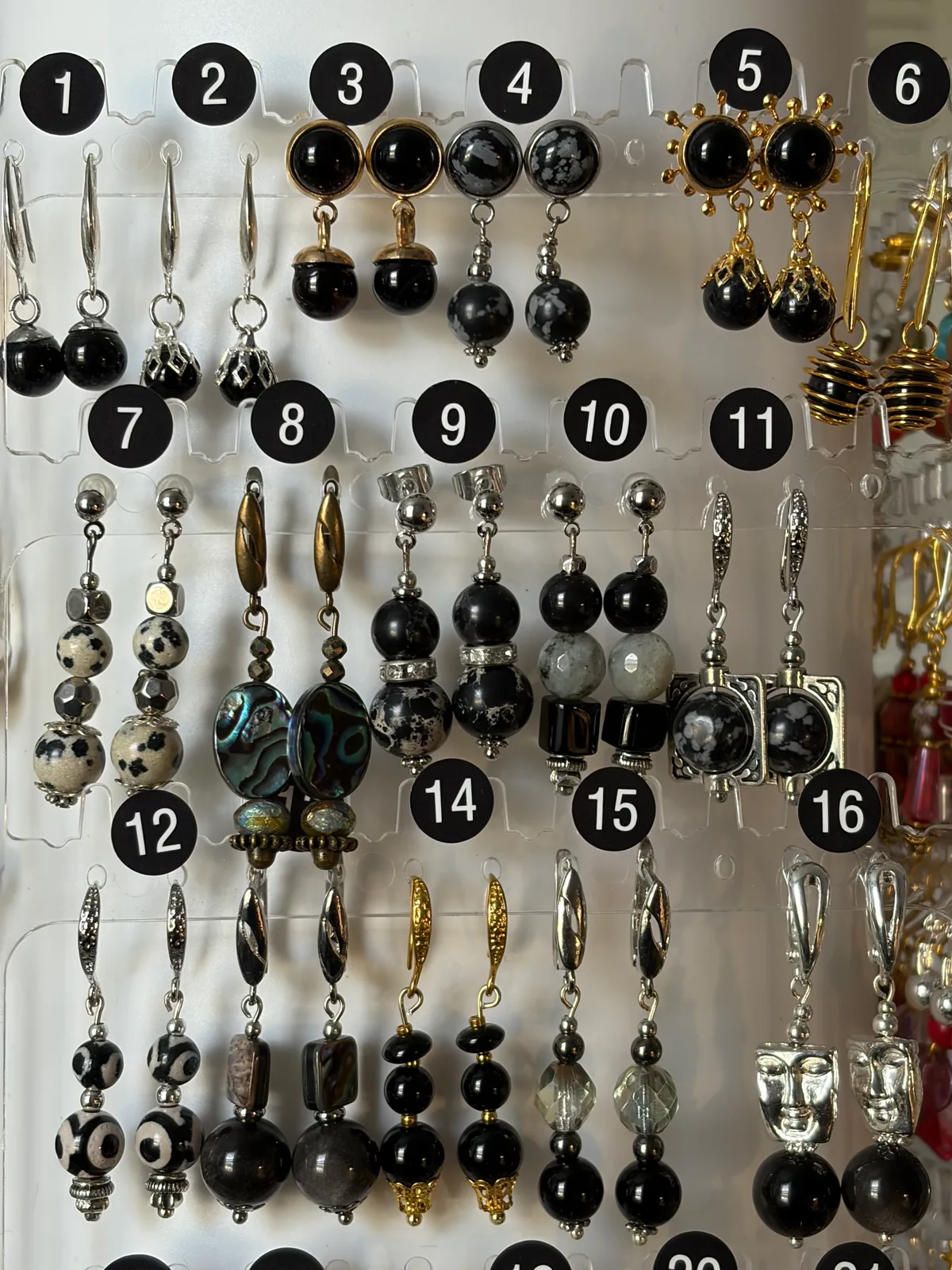 Black White Earrings (items #1–16) handcrafted by Patty