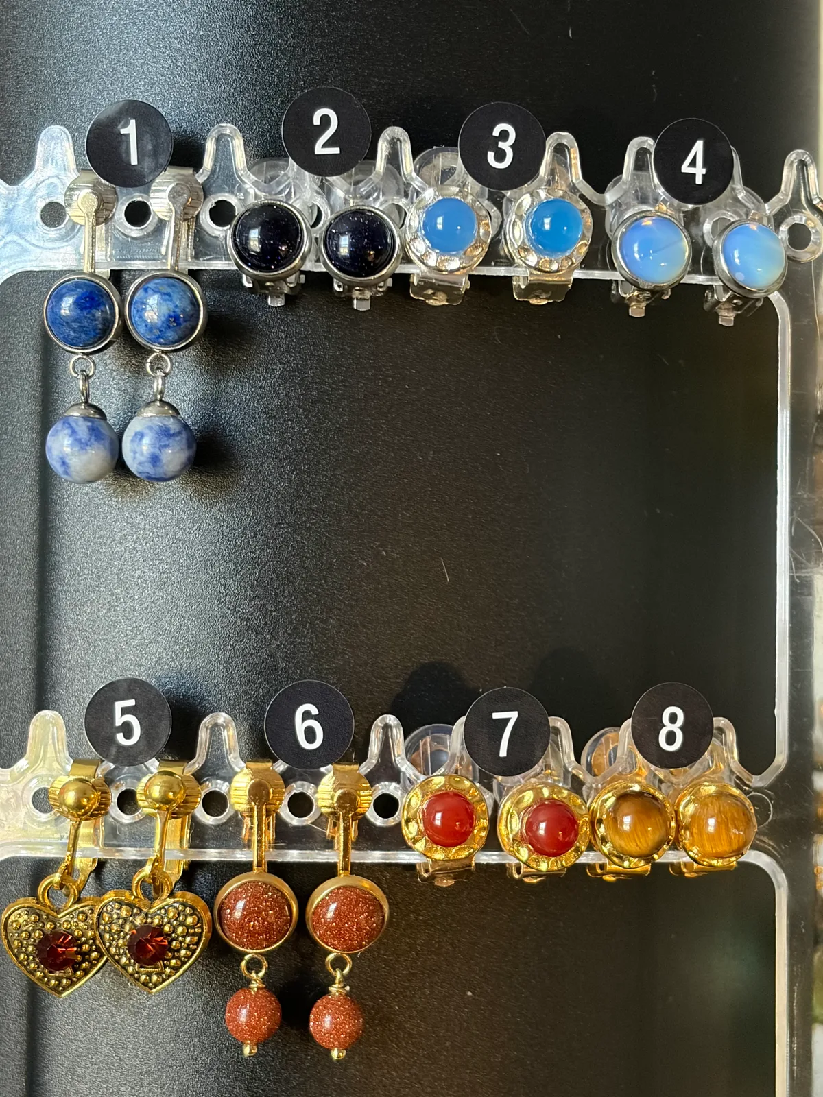 Blue Amber Earrings (items #1–8) handcrafted by Patty