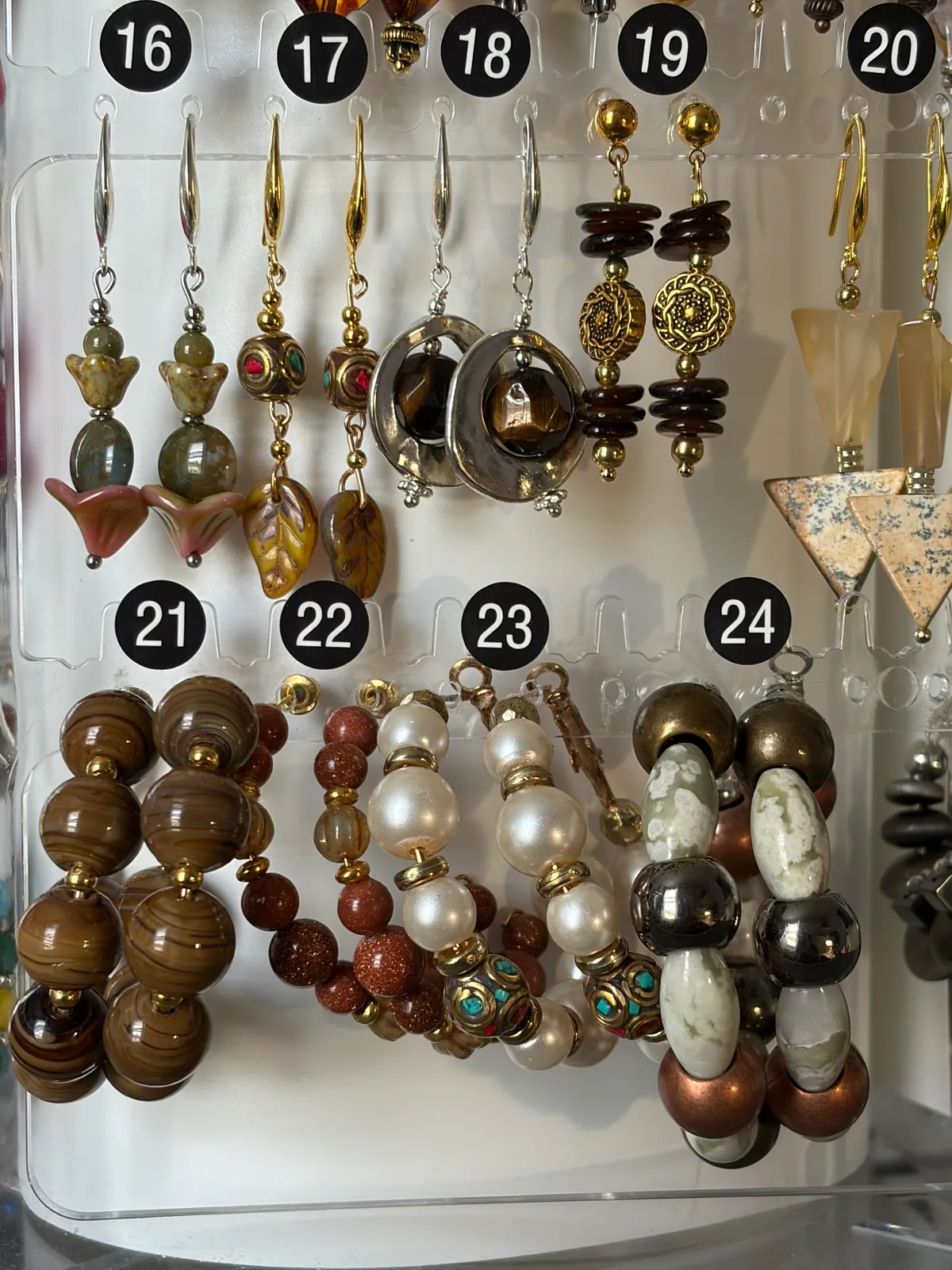 Brown Neutral Earrings (items #16–24) handcrafted by Patty