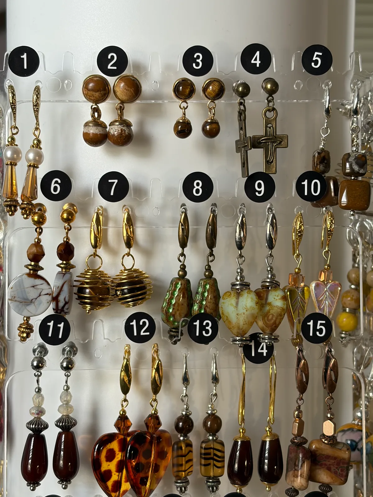 Earth Tone Earrings (items #1–15) handcrafted by Patty