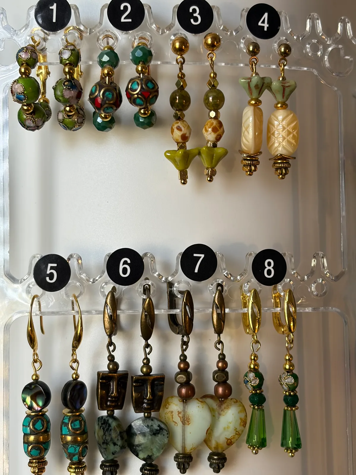 Green Gold Earrings (items #1–8) handcrafted by Patty