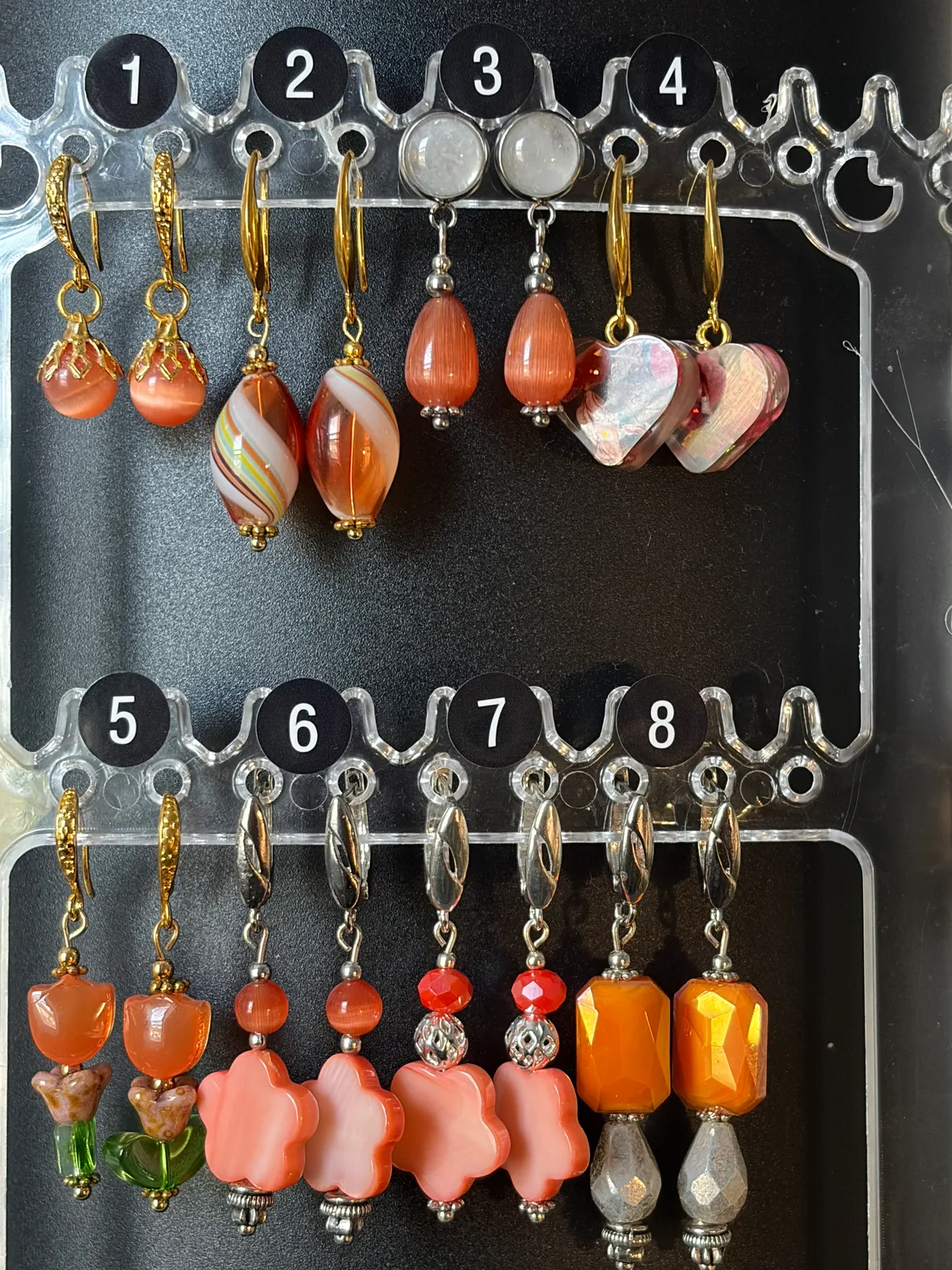 Peach Orange Earrings (items #1–8) handcrafted by Patty