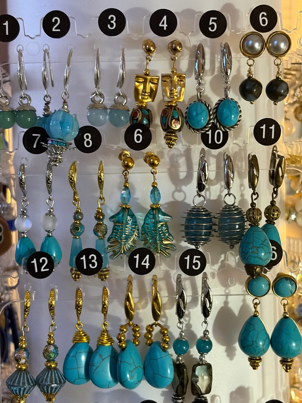 Turquoise Earrings (items #1–15) handcrafted by Patty