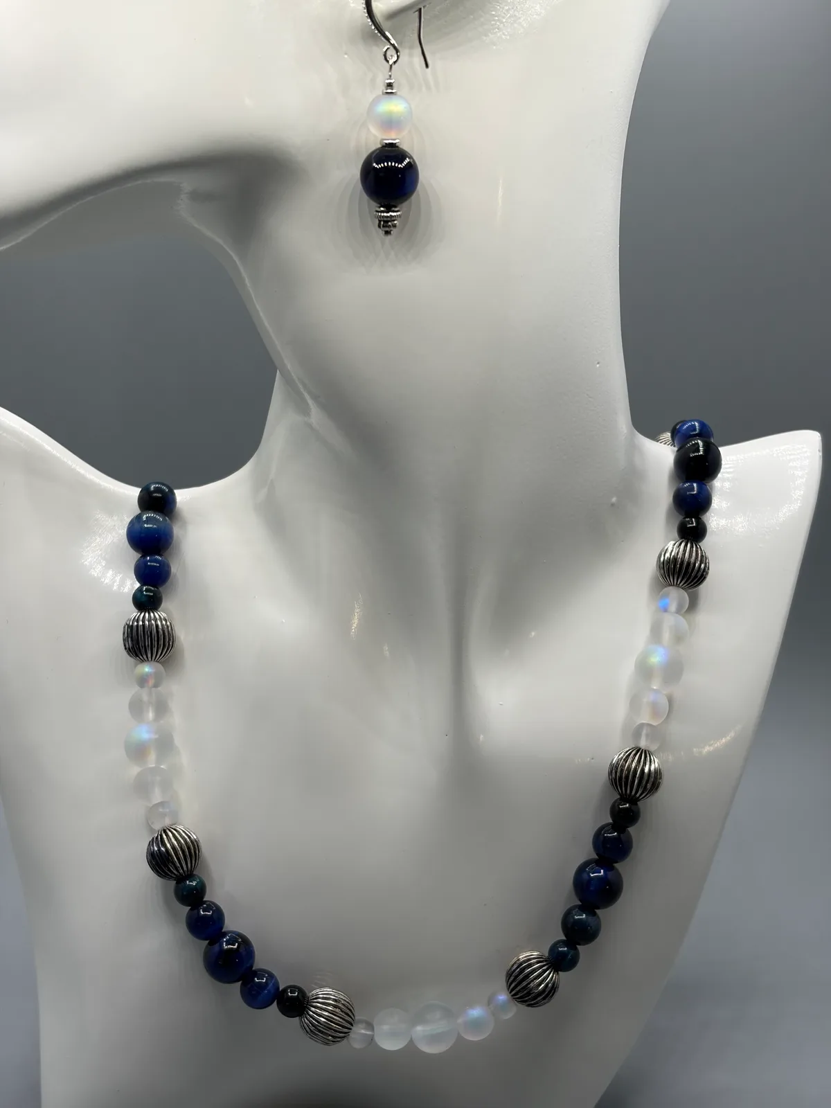 Navy Moonstone Bead Necklace handcrafted by Patty
