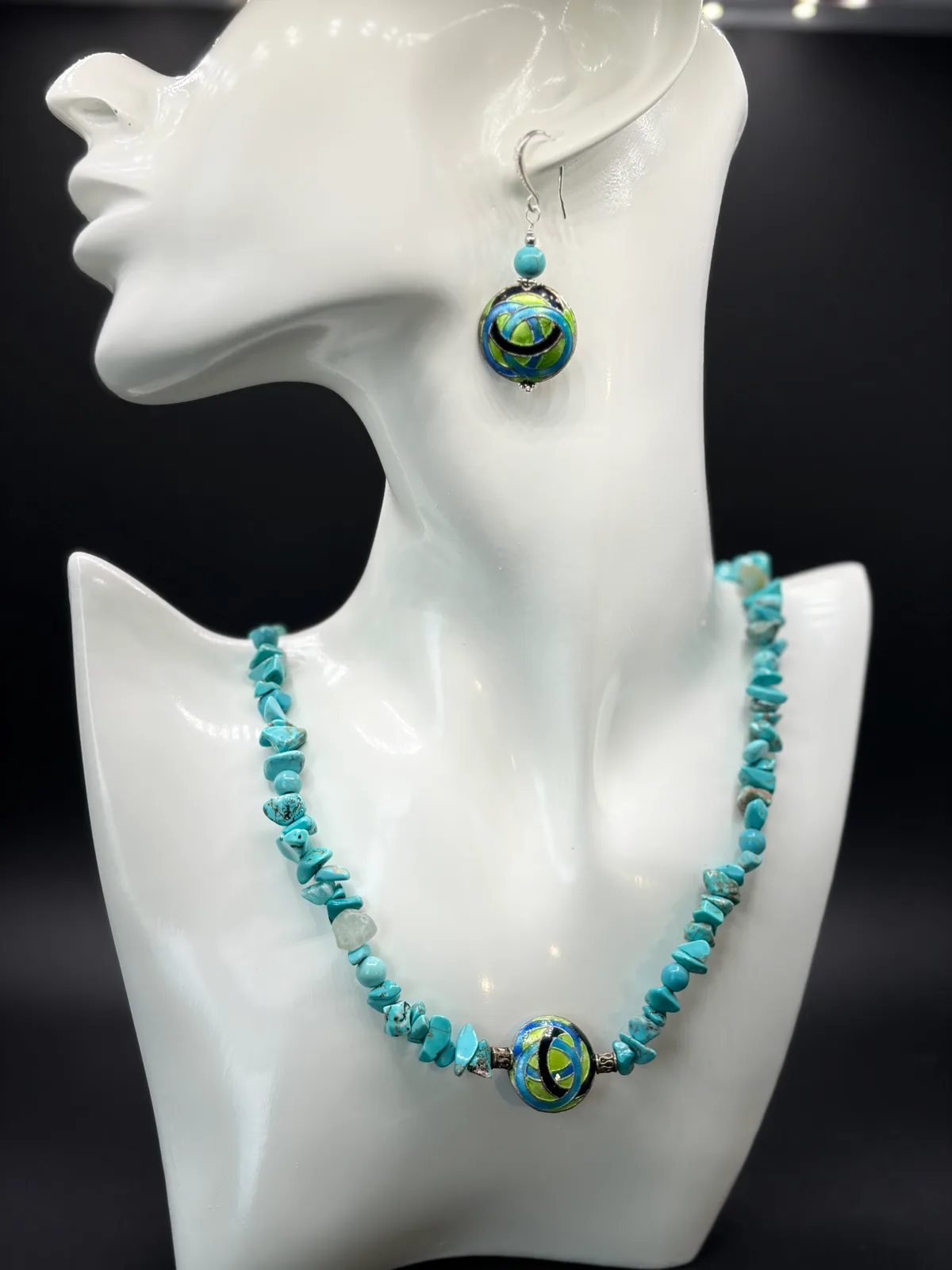 Turquoise Chip Necklace Set handcrafted by Patty